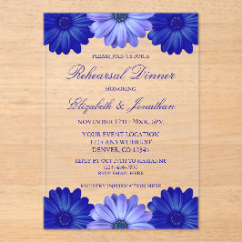 Invitaciones Acrílicas Cena de ensayo floral azul