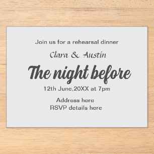 Invitaciones Acrílicas Cena de ensayo la noche anterior simple mínima