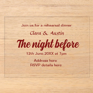 Invitaciones Acrílicas Cena de ensayo la noche anterior simple mínima m
