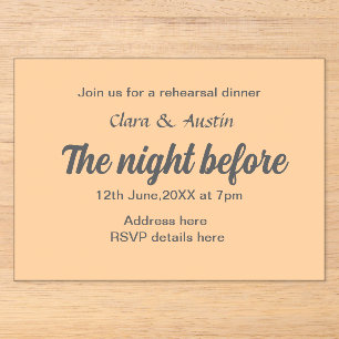 Invitaciones Acrílicas cena de ensayo la noche anterior simple mínimo m