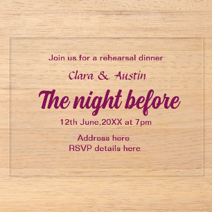 Invitaciones Acrílicas cena de ensayo la noche anterior simple mínimo m