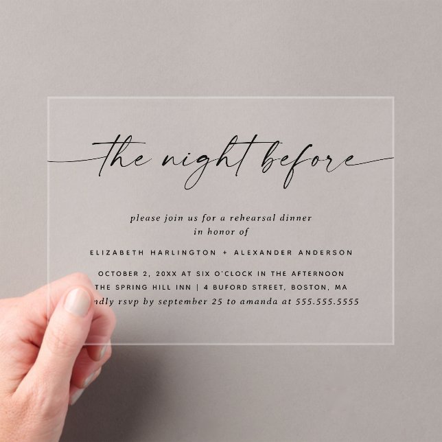 Invitaciones Acrílicas Cena de ensayo minimalista | Moderno transparente (Insitu (portátil))