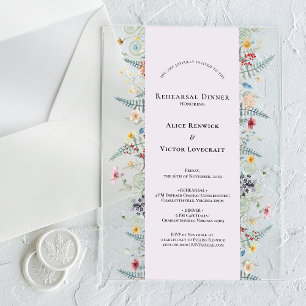 Invitaciones Acrílicas Cena de Ensayo Simple Wildflower Fern Lavender