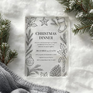 Invitaciones Acrílicas Cena de Navidad Dibujada a Mano