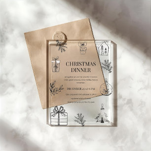 Invitaciones Acrílicas Cena de Navidad monocroma moderna 