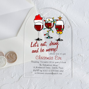 Invitaciones Acrílicas Cena de Nochebuena Copas para Cócteles y Vino