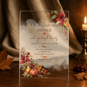 Invitaciones Acrílicas Cena elegante de Acción de Gracias botánica de oto