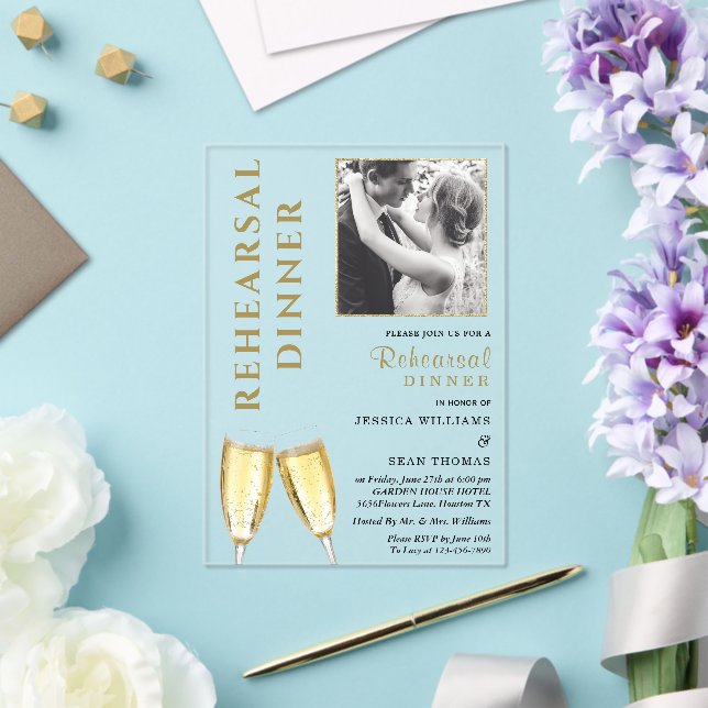 Invitaciones Acrílicas Cena elegante fotográfica con champagne (Insitu (Boda))