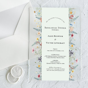 Invitaciones Acrílicas Cena Sencilla de Ensayo de Helecho de Flor Silvest