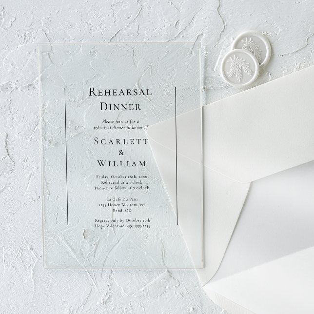 Invitaciones Acrílicas Cena tradicional simple de ensayo Boda (Subido por el creador)