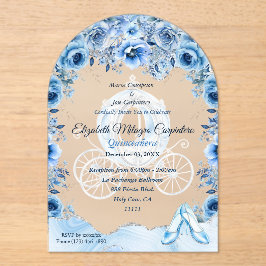 Invitaciones Acrílicas Cenicienta azul de bebé mágico Quinceañera