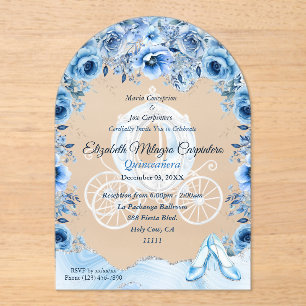 Invitaciones Acrílicas Cenicienta azul de bebé mágico Quinceañera