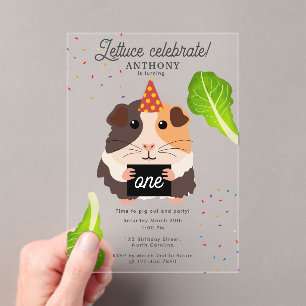 Invitaciones Acrílicas Cerdos de Guinea Divertidos Cumpleaños de Niños Fi