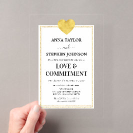 Invitaciones Acrílicas Ceremonia de Amor y Compromiso Lux Corazón de Oro