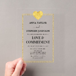 Invitaciones Acrílicas Ceremonia de Amor y Compromiso Lux Gold Heart