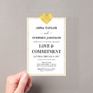 Invitaciones Acrílicas Ceremonia Lux Gold Heart Love & Commitency