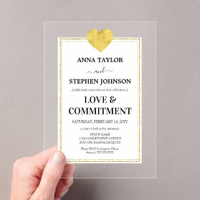 Invitaciones Acrílicas Ceremonia Lux Gold Heart Love & Commitency (Insitu (portátil))