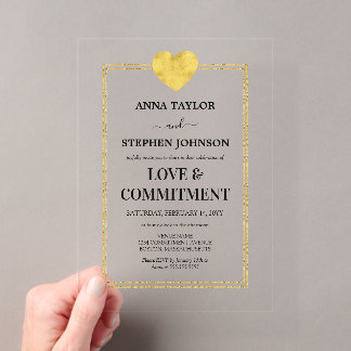 Invitaciones Acrílicas Ceremonia Lux Gold Heart Love & Commitency