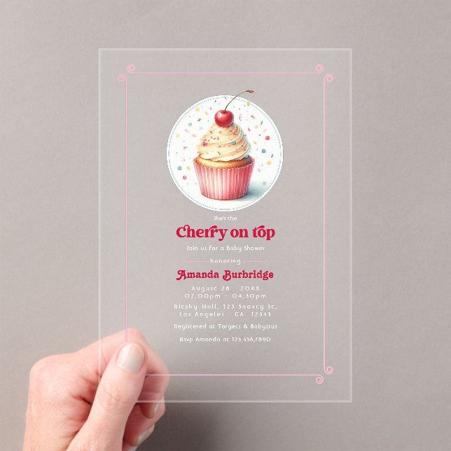 Invitaciones Acrílicas Cereza en la Cima Shower de Bebé (Insitu (portátil))