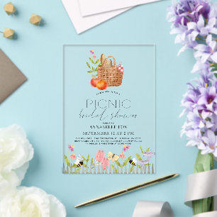 Invitaciones Acrílicas Cesta de picnic en el parque Floral Bridal Shower