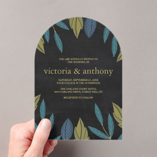 Invitaciones Acrílicas Chalkboard Leaf Wedding (Insitu (portátil))