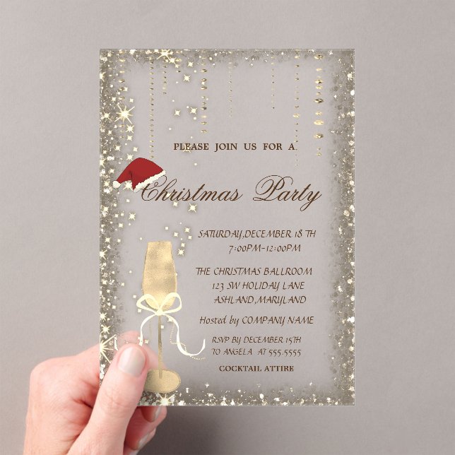 Invitaciones Acrílicas Champagne Glass Santa Hat Christmas Party (Insitu (portátil))