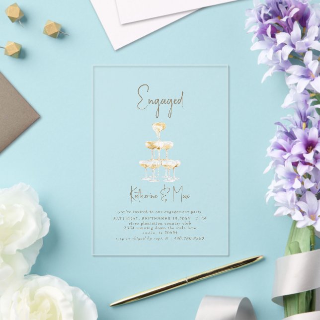 Invitaciones Acrílicas Champagne Tower  Engagement Party  (Insitu (Boda))