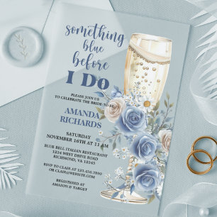 Invitaciones Acrílicas Champán Algo Azul Floral Despedida de Soltera