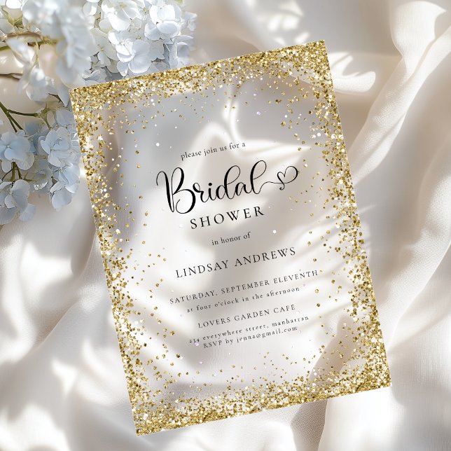 Invitaciones Acrílicas Champán de Boda con Brillo Dorado Moderno (Modern Gold Glitter Bridal Shower Acrylic Invitations)