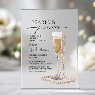 Invitaciones Acrílicas Champán para Desayuno de Boda Perlas y Prosecco