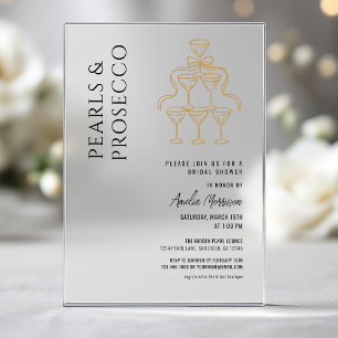 Invitaciones Acrílicas Champán para Desayuno de Boda Perlas y Prosecco