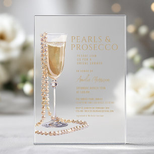 Invitaciones Acrílicas Champán para Desayuno de Boda Perlas y Prosecco