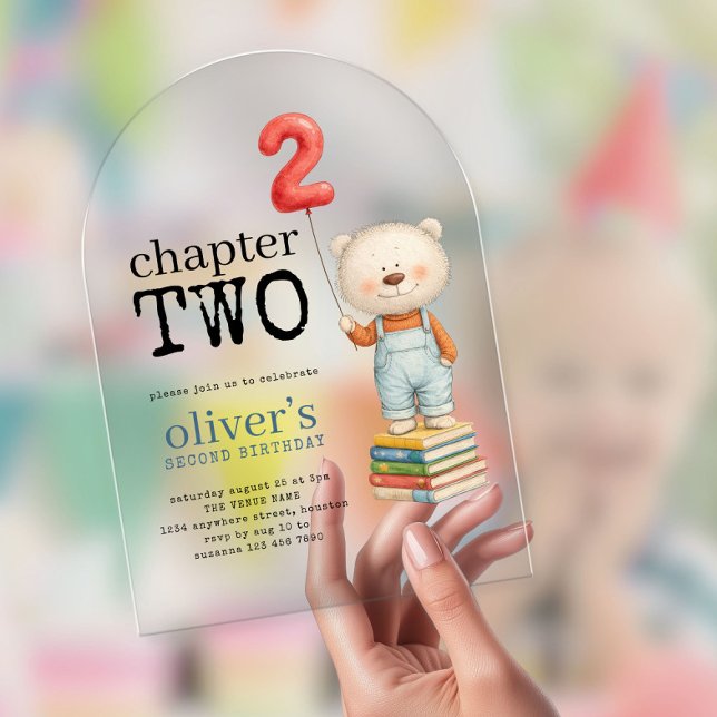 Invitaciones Acrílicas Chapter Two Teddy Bear Books Boy 2nd Birthday (Subido por el creador)