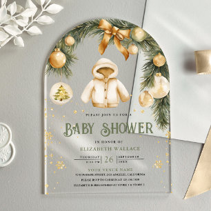 Invitaciones Acrílicas Chaqueta Rústica Boho Invierno Navidad Baby Shower
