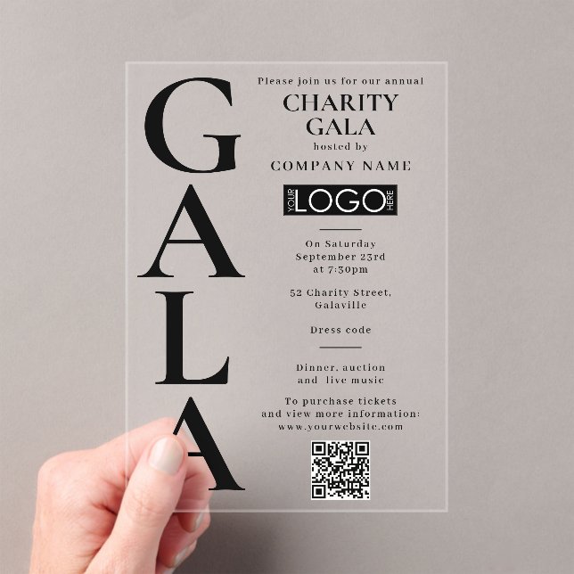 Invitaciones Acrílicas Charity Gala Fundraising Event QR Code Logo (Insitu (portátil))