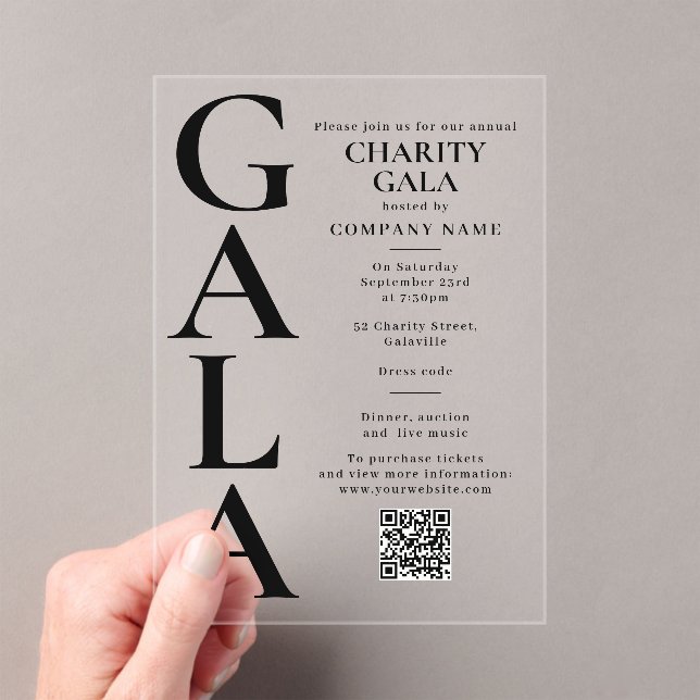 Invitaciones Acrílicas Charity Gala Template Fundraising Event QR Code (Insitu (portátil))