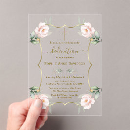 Invitaciones Acrílicas Charm Airy Greenery Chica Rosa Dedicación Floral