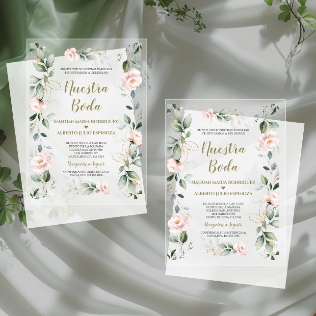 Invitaciones Acrílicas Charm Español Floral Oro rosa Nuestra Boda (Subido por el creador)