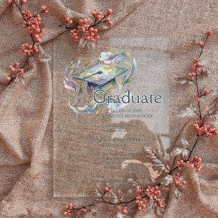 Invitaciones Acrílicas Charming Blue and Green Shades Graduate Cap