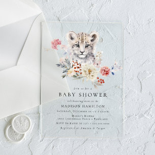Invitaciones Acrílicas Charming Ducha de Bebé de Leopardo de las Nieves e