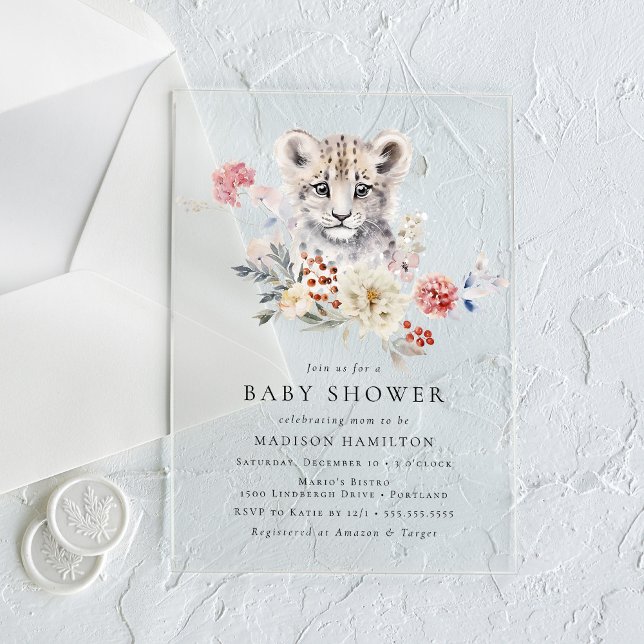 Invitaciones Acrílicas Charming Ducha de Bebé de Leopardo de las Nieves e (Subido por el creador)