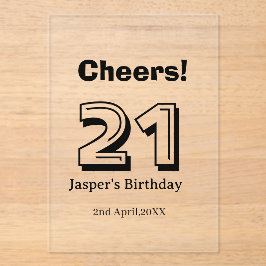 Invitaciones Acrílicas Cheers 21 birthday bold letter name boy man gifts 