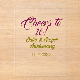 Invitaciones Acrílicas Cheers to 10th wedding anniversary mauve golden na