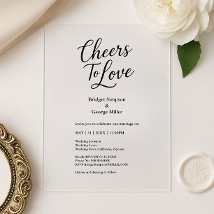 Invitaciones Acrílicas Cheers to Love elegante boda negro transparente
