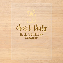 Invitaciones Acrílicas Cheers to thirty yellow brown birthday pastel gift