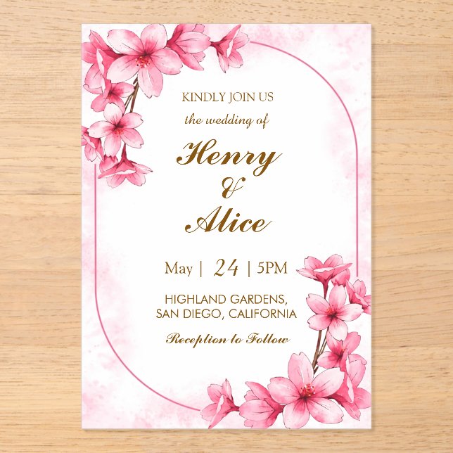 Invitaciones Acrílicas Cherry Blossom Floral Wedding Invitation (Anverso)