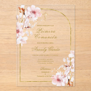 Invitaciones Acrílicas Cherry blossom primera comunión