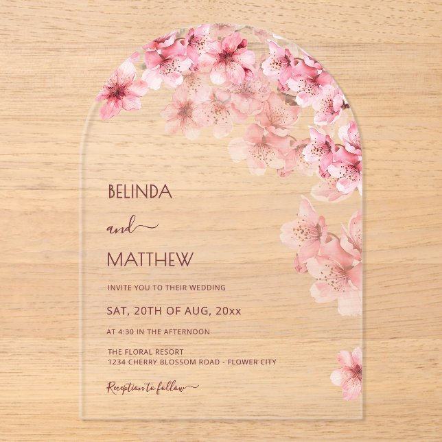 Invitaciones Acrílicas  Cherry Blossom White  Wedding (Anverso)