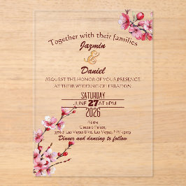 Invitaciones Acrílicas Cherry Blossoms Pastel Clear Pink  Invitation