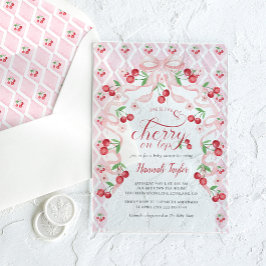 Invitaciones Acrílicas Cherry en Baby Shower de Bow Rosado superior